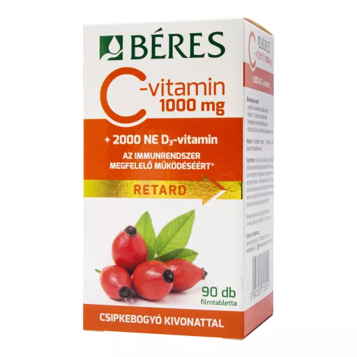 Béres C-vitamin 1000 mg filmtabletta csipkebogyó kivonattal + 2000 NE D3 90 db