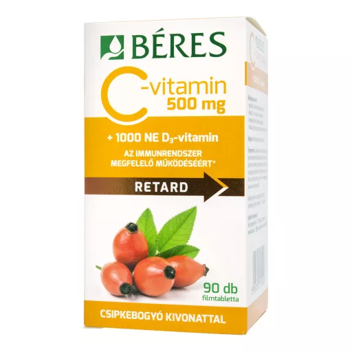 Béres C-vitamin 500 mg retard filmtabletta csipkebogyó kivonattal + 1000 NE D3-vitamin 90 db