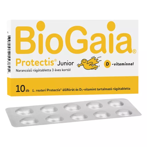 BioGaia Junior + D-vitamin étrend-kiegészítő rágótabletta 10 db