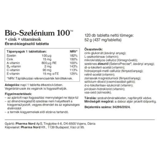 Pharma Nord Bio-Szelénium 100 + Cink + vitaminok tabletta 120 db