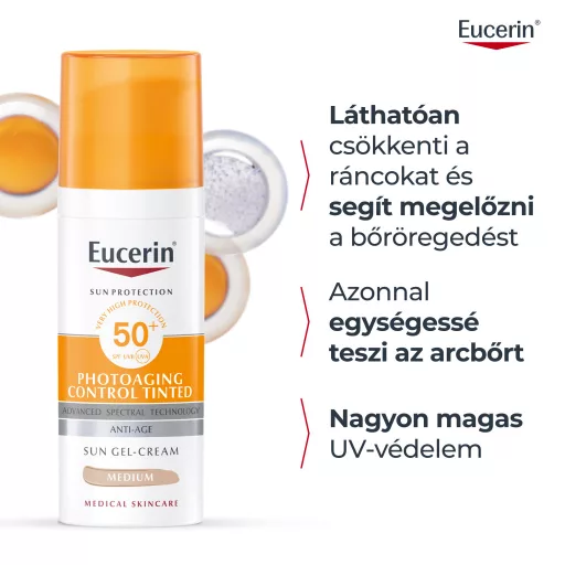 Eucerin Sun Photoaging Control Színezett napozó krém arcra medium SPF50+ 50 ml