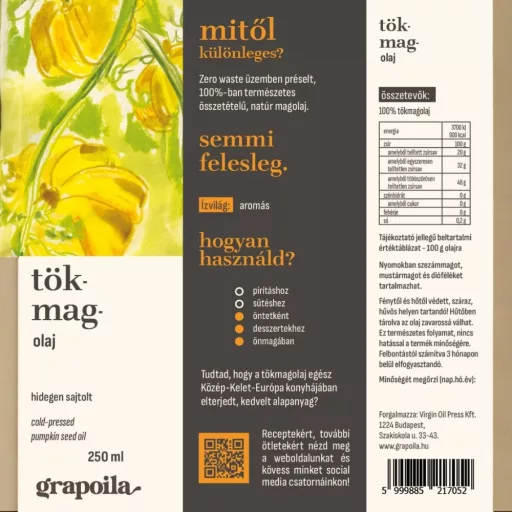 Grapoila hidegen sajtolt tökmagolaj 250 ml 