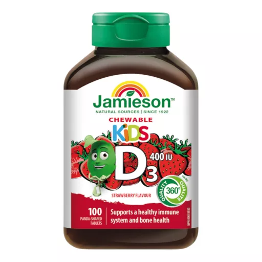 Jamieson D3-vitamin Kids rágótabletta - eper ízesítéssel gyerekeknek 100 db