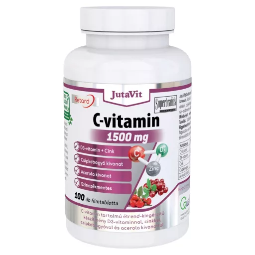 JutaVit C-vitamin 1500 mg +Cink +D3-vitamin +csipkebogyó +acerola kivonat filmtabletta 100 db