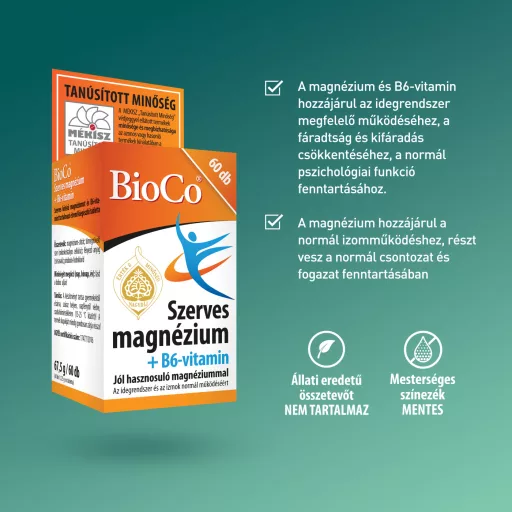 Bioco Szerves Magnézium +B6-vitamin tabletta 60 db