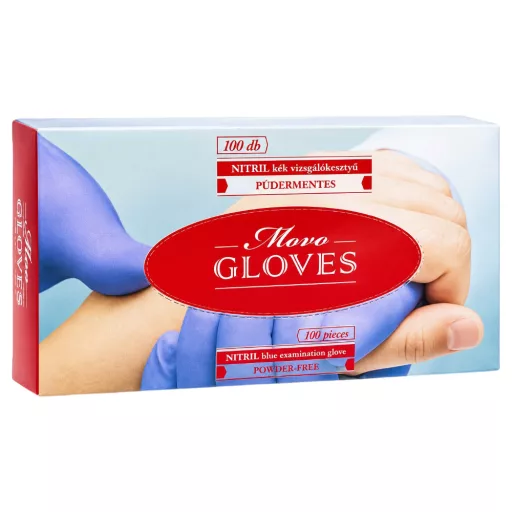 MovoMed nitril púdermentes kék vizsgálókesztyű M 100 db
