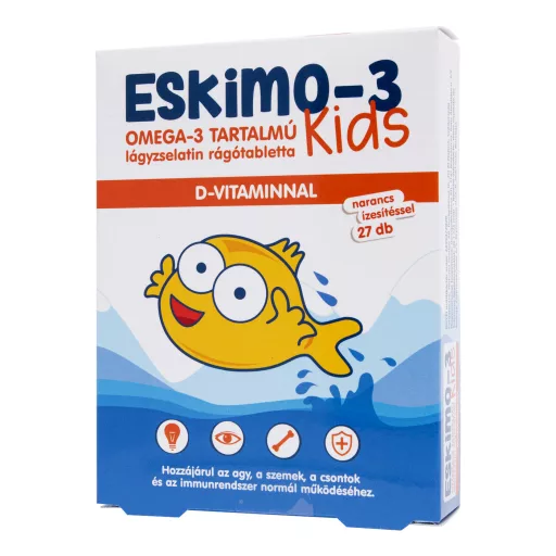 Eskimo-3 Kids Omega-3 D-vitamin rágótabletta narancs 27 db