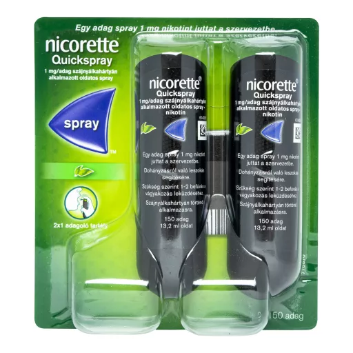 Nicorette Quickspray 1 mg/adag szájnyálkahártyán alkalmazott oldatos spray 2 db