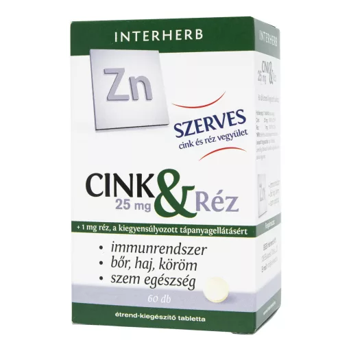 Interherb Szerves cink 25 mg & réz tabletta 60 db
