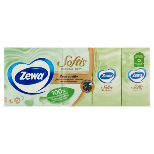 Zewa Softis Natural Soft illatmentes papír zsebkendő 4 rétegű 10 x 9 db