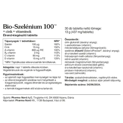 Pharma Nord bio-szelénium 100 + cink + vitaminok tabletta 30 db