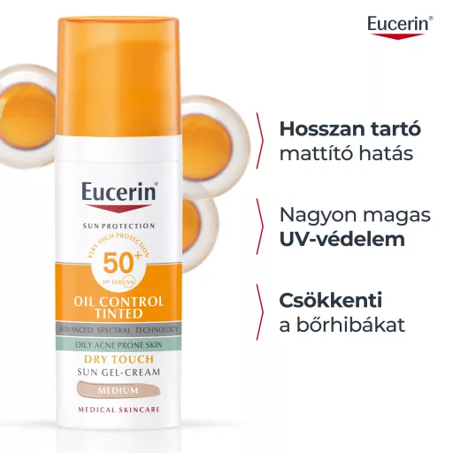 Eucerin Sun Oil Control színezett napozó krém-gél arcra medium SPF50+ 50 ml