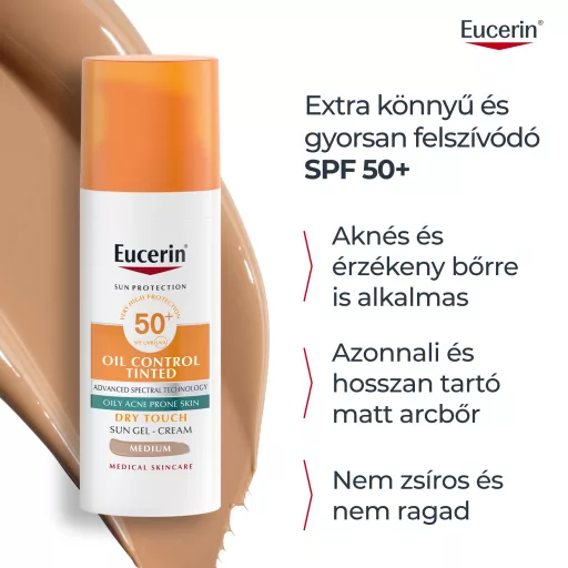 Eucerin Sun Oil Control színezett napozó krém-gél arcra medium SPF50+ 50 ml