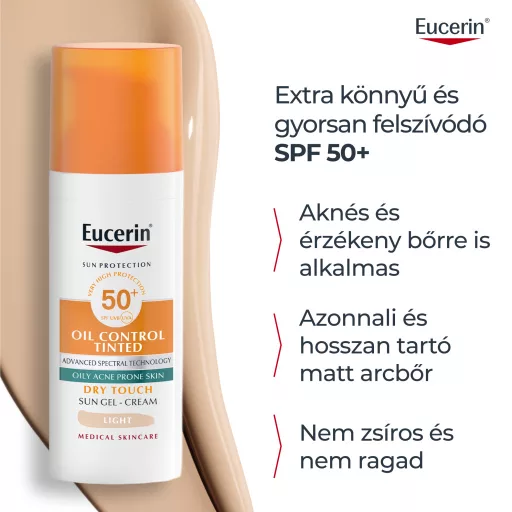 Eucerin Sun Oil Control színezett napozó gél-krém arcra light SPF50+ 50 ml