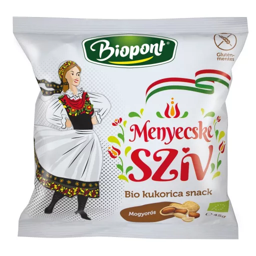 Biopont Menyecske szív alakú kukorica snack mogyorós 45 g