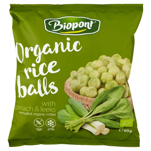 Biopont Bio Rizsgolyó spenótos-póréhagymás ízesítéssel 60 g