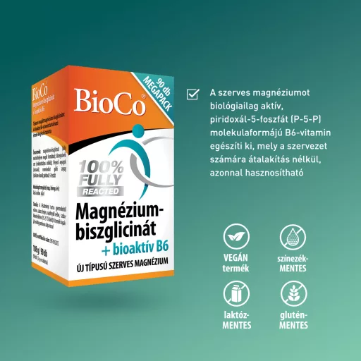 BioCo magnézium-biszglicinát + bioaktív B6-vitamin tabletta 90 db