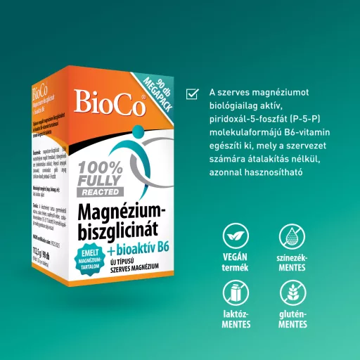 BioCo magnézium-biszglicinát + bioaktív B6-vitamin tabletta 90 db