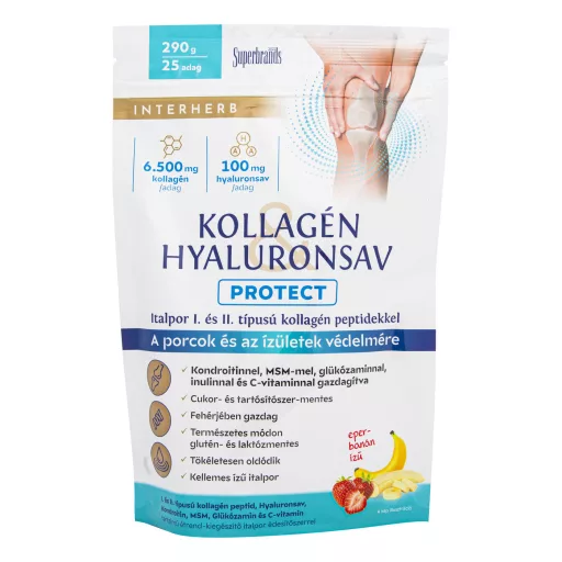 Interherb Kollagén Hyaluronsav Protect eper-banán ízű italpor 290 g