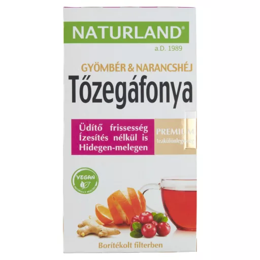 Naturland tőzegáfonya-gyömbér-narancshéj filteres tea 20 db