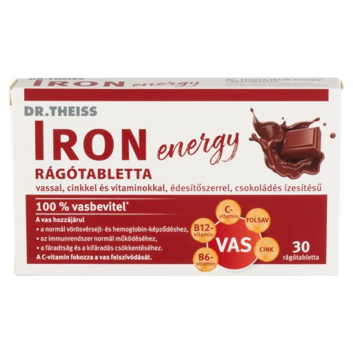Dr. Theiss Iron Energy vassal, cinkkel és vitaminokkal csokoládé ízű rágótabletta 30 db