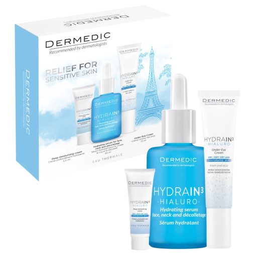 Dermedic Hydrain3 Hialuro Hidratáló arcápoló szépségcsomag 30 + 15 + 2,5 ml
