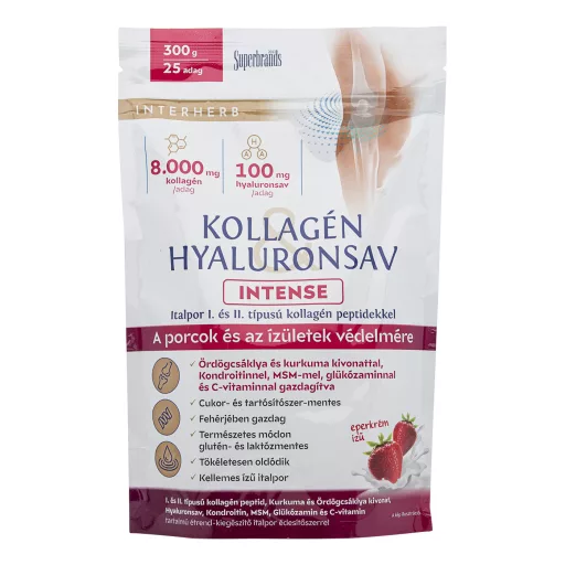 Interherb Kollagén Hyaluronsav Intense italpor - eperkrém 300 g 25 adag