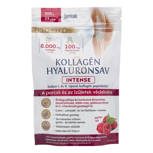 Interherb Kollagén Hyaluronsav Intense italpor málna ízű 300 g