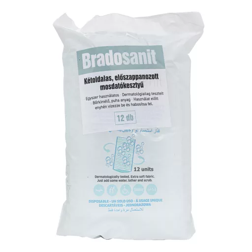 Bradosanit kétoldalas előszappanozott mosdatókesztyű 12 db