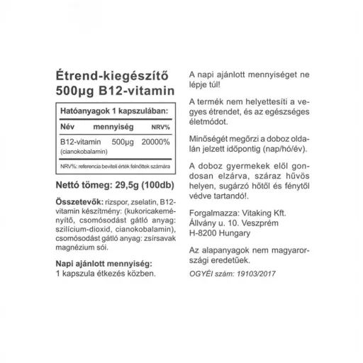 Vitaking B12 500mcg kapszula 100 db 