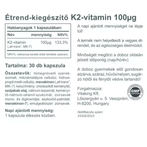 Vitaking K2-vitamin kapszula 30 db