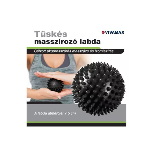 Vivamax Tüskés masszírozó labda 7,5 cm - fekete