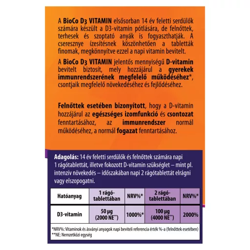 BioCo D3-vitamin 2000 NE rágótabletta cseresznye 90 db