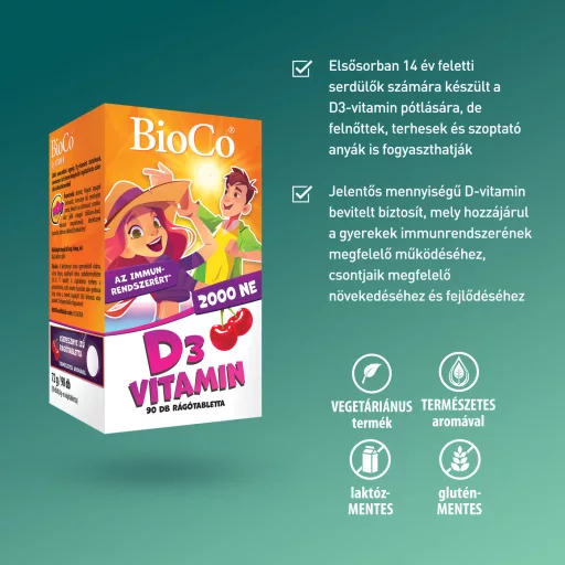 BioCo D3-vitamin 2000 NE rágótabletta cseresznye 90 db