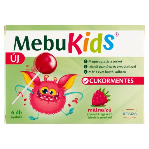 MebuKids cukormentes nyalóka málna ízben 6 db