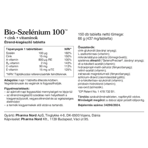 Pharma Nord Bio-Szelénium 100 + Cink + vitaminok tabletta 150 db