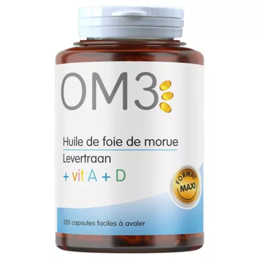 SUPERDIET OM3 Omega3 Tőkehalmájolaj + A + D vitamin lágykapszula 120 db