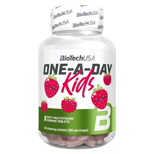 BioTechUSA One-A-Day Kids eper-málna ízű multivitamin rágótabletta 90 db