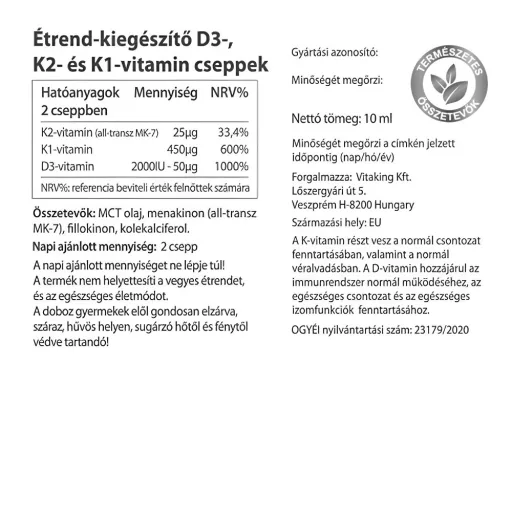Vitaking D3+K2+K1 vitamin cseppek 10 ml