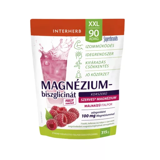 Interherb XXL 90 adag Magnézium-biszglicinát MÁLNAÍZŰ italpor 315 g