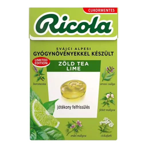 Ricola cukormentes gyógynövényes cukorka - zöldtea-lime 40 g