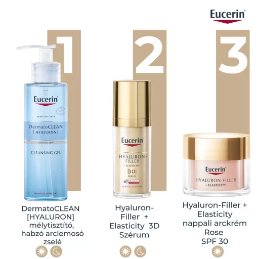 Eucerin Hyaluron-Filler + Elasticity bőrtömörséget regeneráló nappali arckrém Rose SPF30 öko-utántöltő 50 ml