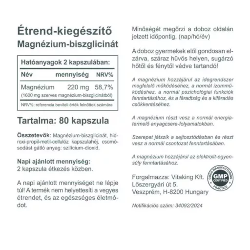 Vitaking Magnézium-Biszglicinát kapszula 80 db 