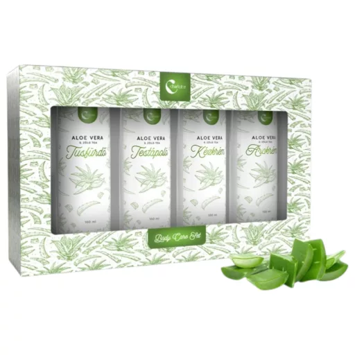 Charlotte aloe vera-zöld tea tusfürdő, testápoló, kézkrém és arckrém ajándékcsomag