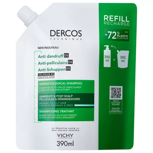 Vichy Dercos korpásodás elleni sampon normál és zsíros hajra utántöltő 390 ml