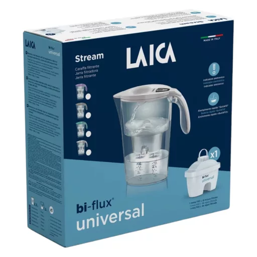 Laica Stream Line bézs vízszűrő kancsó digitális kijelzővel 1 db bi-flux Slim univerzális szűrőbetéttel