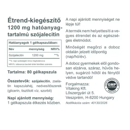 Vitaking Szójalecitin 1200mg kapszula 80 db