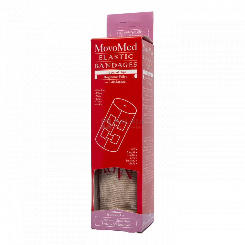 MovoMed rugalmas pólya 15 cm x 4,5 m +2 db fémkapocs akciós termékkép 1