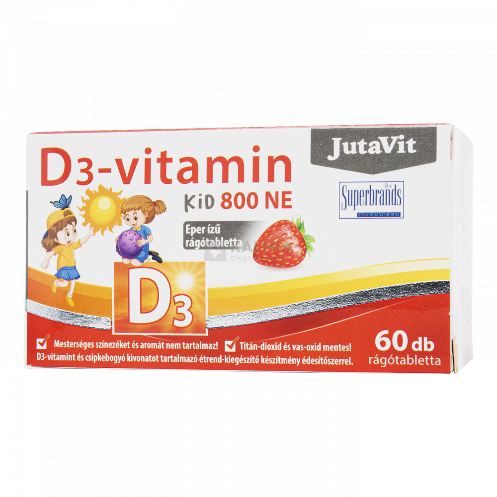 JutaVit D3-vitamin Kid 800 NE 20 mcg eper ízű rágótabletta 60 db akciós termékkép 1