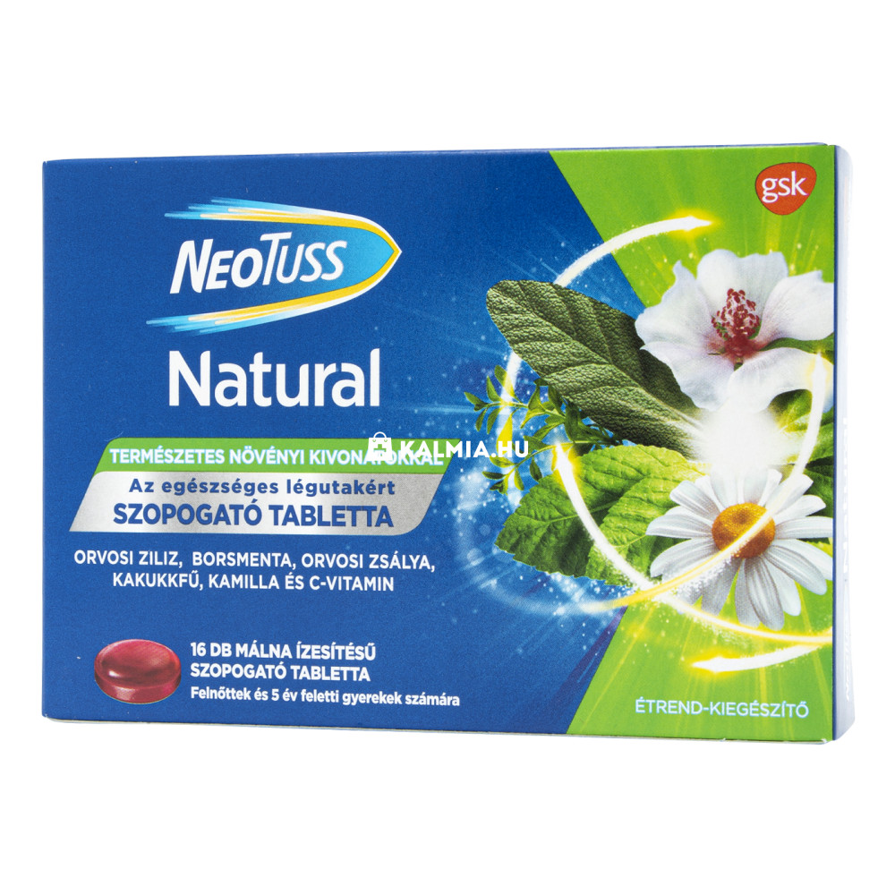 NeoTuss Natural szopogató tabletta málna ízesítéssel 16 db akciós termékkép 1